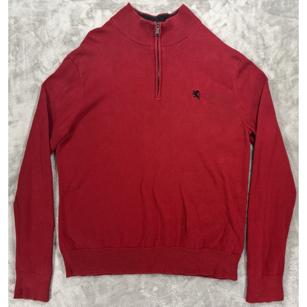 Express Sweater Mens Red XL 1/4 Zip Pullover Mock Neck 100% Cotton Lion Logo